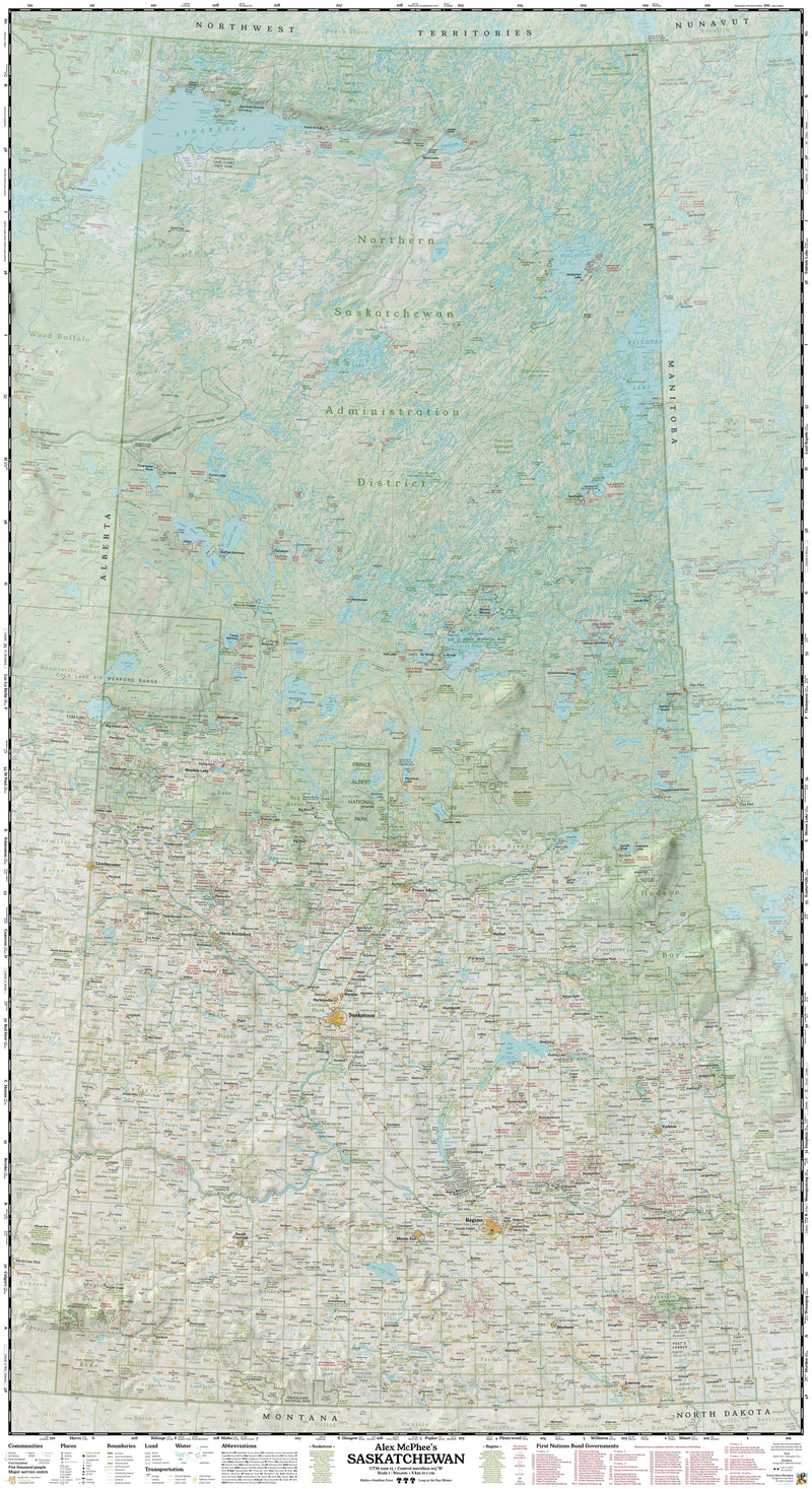 Prairie Heart Maps - McPhee's Saskatchewan Map (36" x 66", laminated)